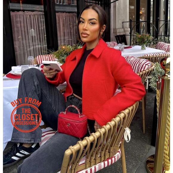 ZARA Red Wool-Blend Cropped Jacket NWT | Structured Collar Coat - Picture 4 of 16